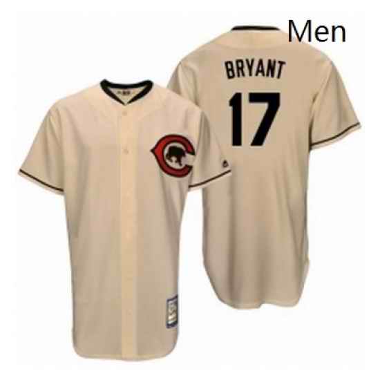 Mens Majestic Chicago Cubs 17 Kris Bryant Authentic Cream Cooperstown Throwback MLB Jersey